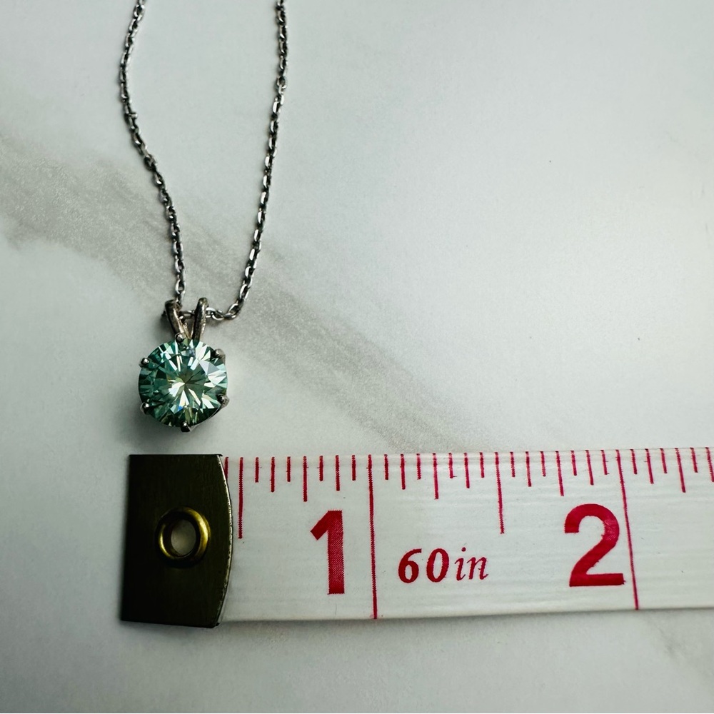 Aqua Blue Moissanite Solitaire Pendant - 2 CT - 925 Silver - Picture 12 of 12